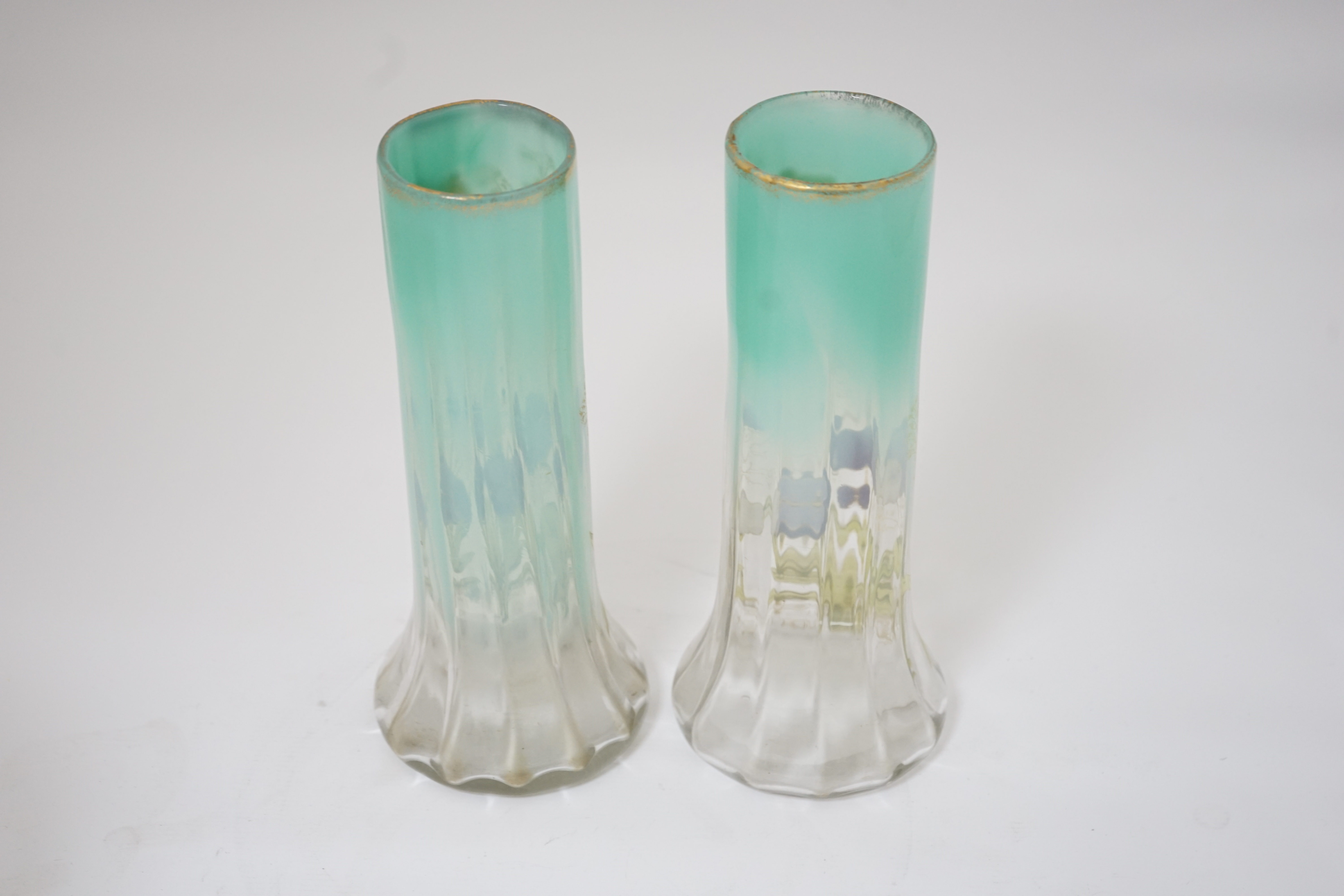 A pair of Bohemian ‘pansy’ enamelled glass vases, Moser, late 19th century, 29.8cm